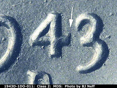 1943 Lincoln cent obverse, CopperCoins die 1943D•1DO•011.