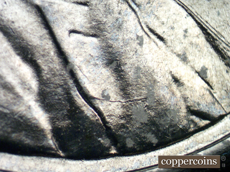 Die-stage B marker on 1943D•1DO•015 (1943 Doubled Die Obverse).