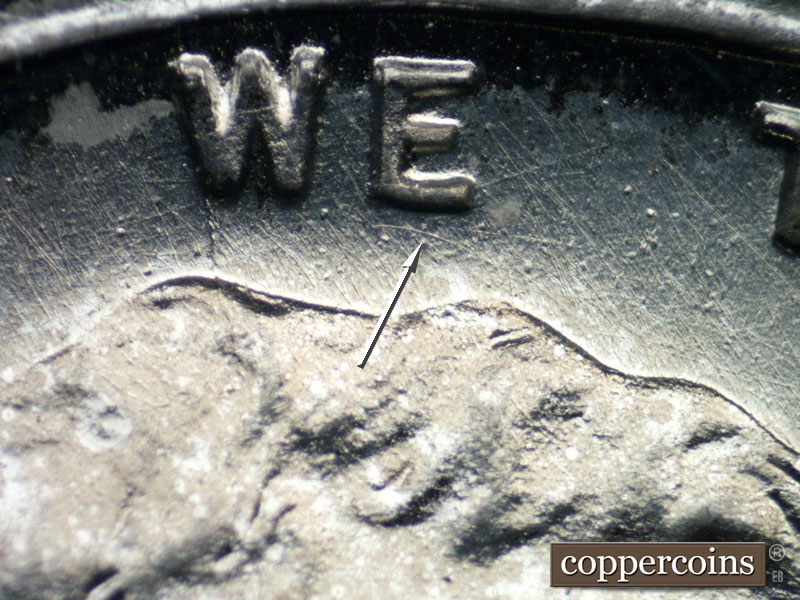 Die-stage C marker on 1943D•1DO•018 (1943 Doubled Die Obverse).