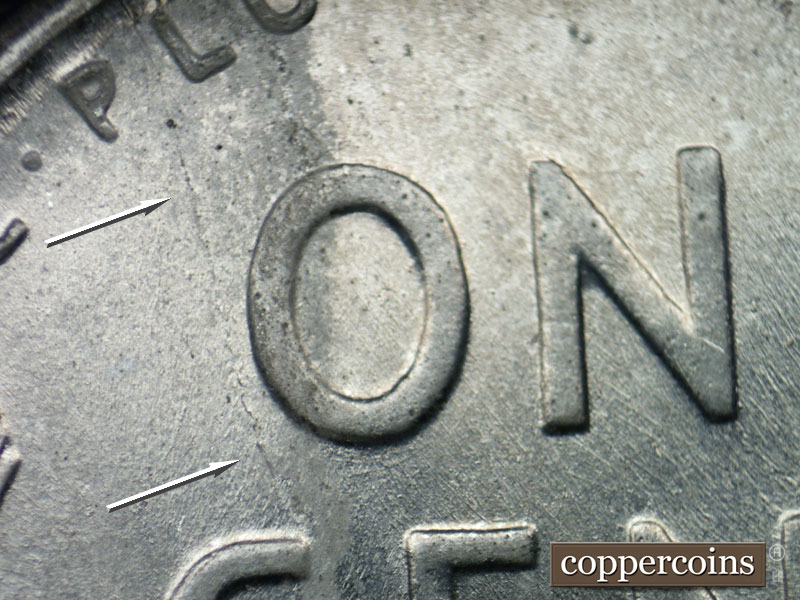 Die-stage C marker on 1943D•1DO•018 (1943 Doubled Die Obverse).