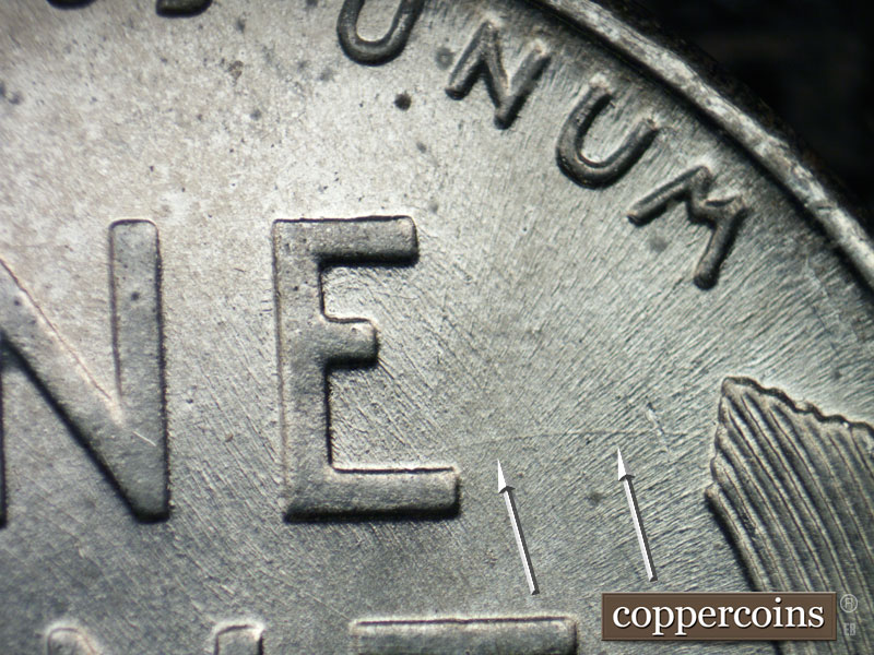 Die-stage C marker on 1943D•1DO•018 (1943 Doubled Die Obverse).