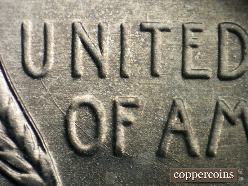 Die-stage B marker on 1943D•1DO•020 (1943 Doubled Die Obverse).