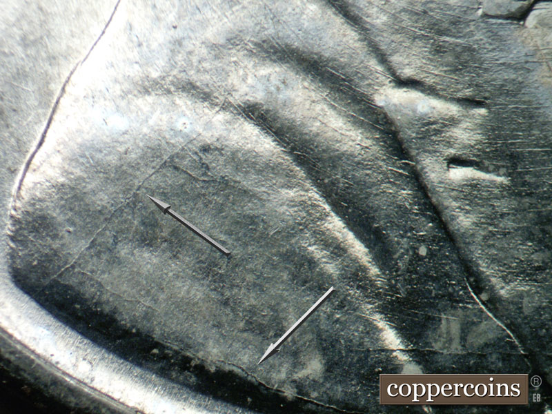 Die-stage B marker on 1943D•1DO•021 (1943 Doubled Die Obverse).