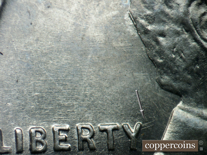 Die-stage B marker on 1943D•1DO•021 (1943 Doubled Die Obverse).
