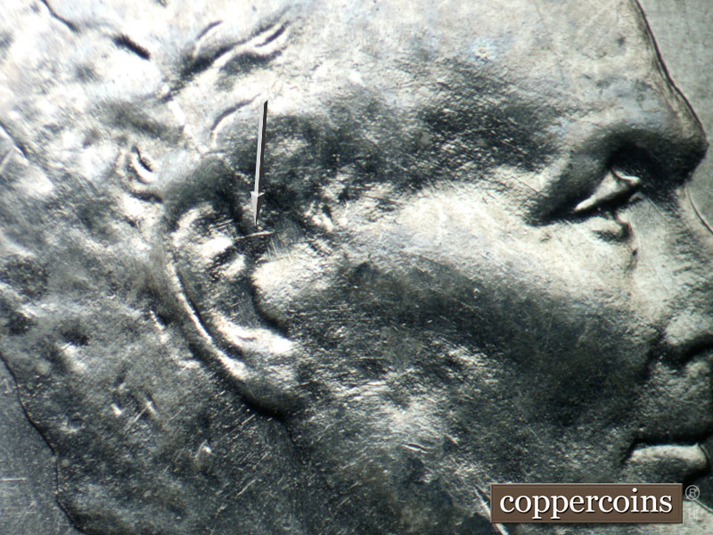 Die-stage B marker on 1943D•1DO•021 (1943 Doubled Die Obverse).
