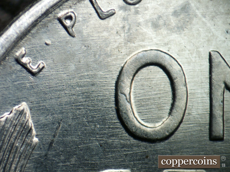 Die-stage B marker on 1943D•1DO•021 (1943 Doubled Die Obverse).