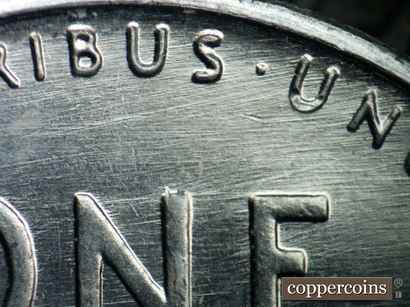 Die-stage B marker on 1943D•1DO•021 (1943 Doubled Die Obverse).