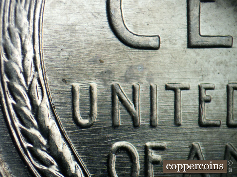 Die-stage B marker on 1943D•1DO•021 (1943 Doubled Die Obverse).