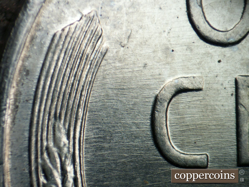 Die-stage B marker on 1943D•1DO•021 (1943 Doubled Die Obverse).