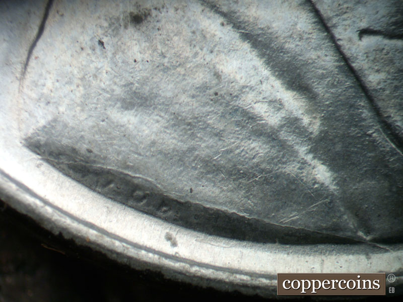 Die-stage B marker on 1943D•1DO•022 (1943 Doubled Die Obverse).