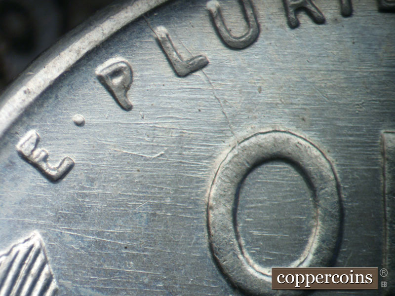Die-stage B marker on 1943D•1DO•022 (1943 Doubled Die Obverse).