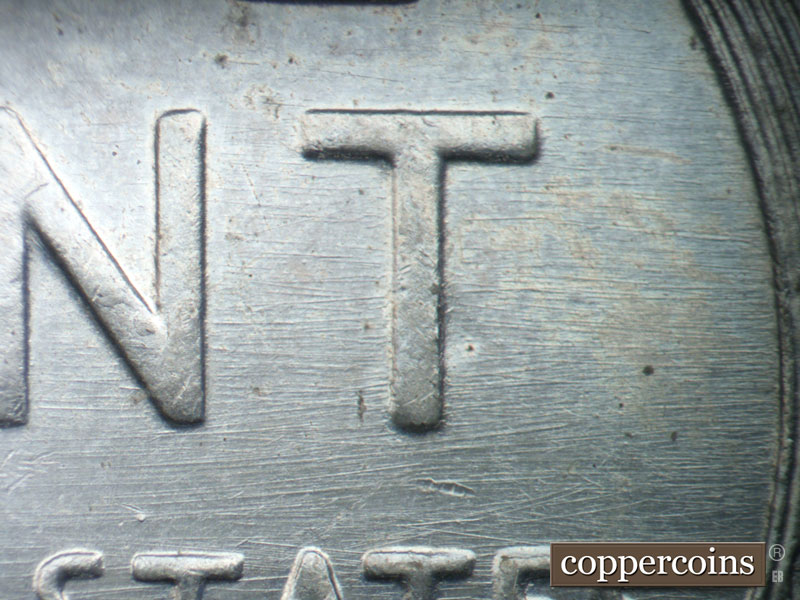 Die-stage B marker on 1943D•1DO•022 (1943 Doubled Die Obverse).