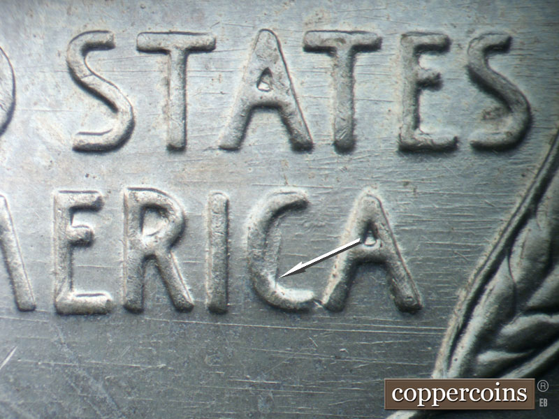 Die-stage B marker on 1943D•1DO•022 (1943 Doubled Die Obverse).
