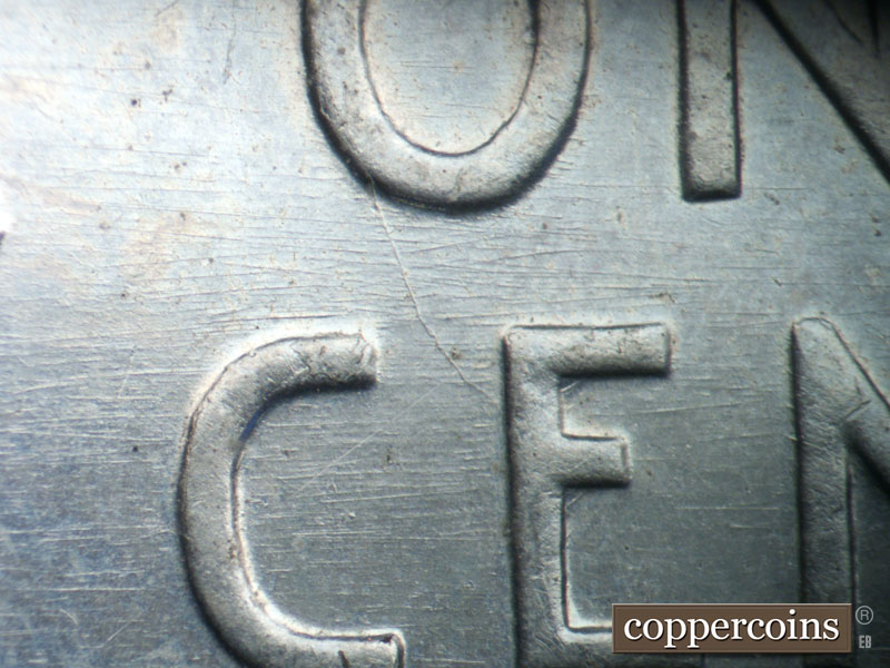 Die-stage B marker on 1943D•1DO•022 (1943 Doubled Die Obverse).