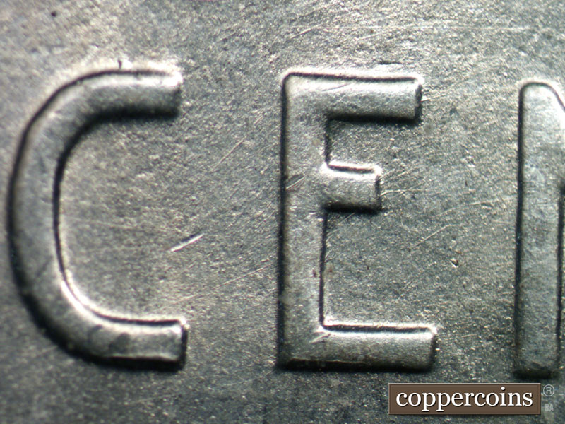 Die-stage B marker on 1943D•1DR•001 (1943 Doubled Die Reverse).