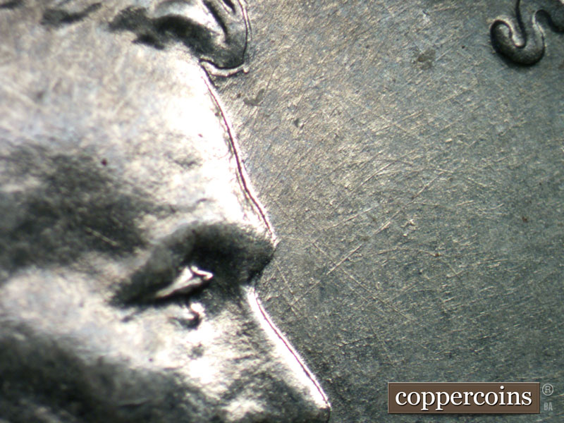 Die-stage B marker on 1943D•1DR•001 (1943 Doubled Die Reverse).