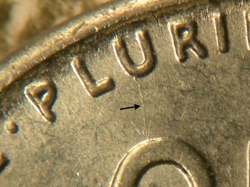 Die-stage B marker on 1943D•1DR•002 (1943 Doubled Die Reverse).