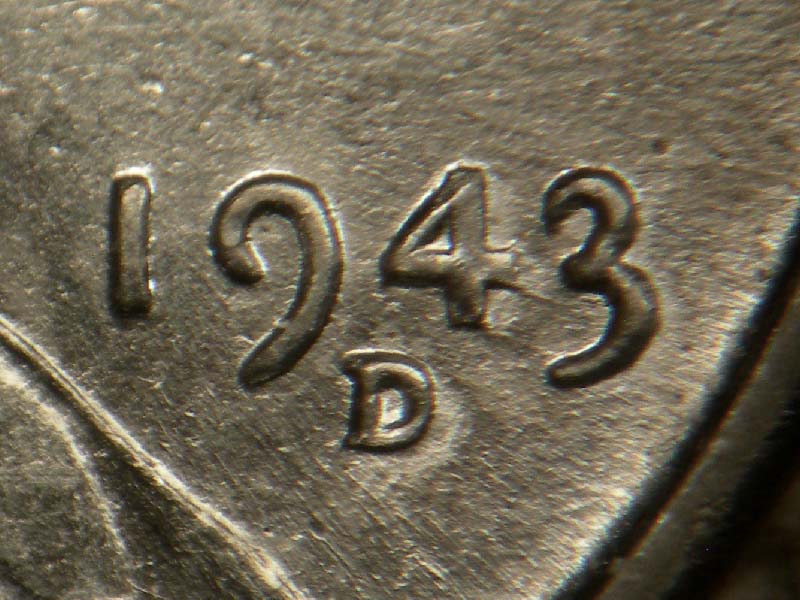 Die-stage B marker on 1943D•1DR•002 (1943 Doubled Die Reverse).