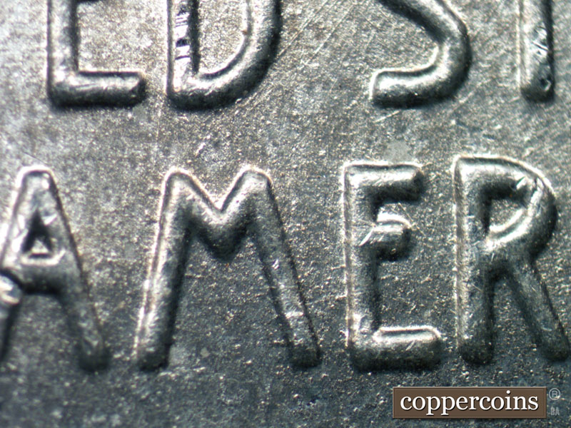 Die-stage B marker on 1943D•1DR•003 (1943 Doubled Die Reverse).