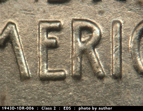 Die-stage A marker on 1943D•1DR•006 (1943 Doubled Die Reverse).