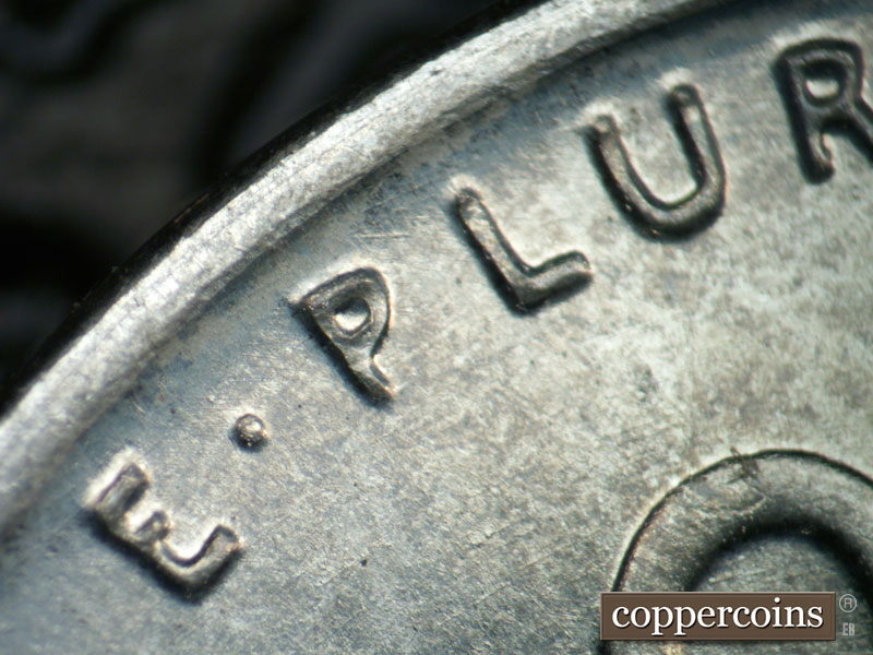 Die-stage B marker on 1943D•1DR•013 (1943 Doubled Die Reverse).