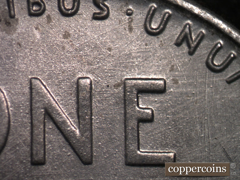Die-stage B marker on 1943D•1MM•003 (1943 Repunched Mint Mark).