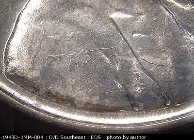 Die-stage A marker on 1943D•1MM•004 (1943 Repunched Mint Mark).