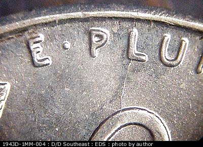 Die-stage A marker on 1943D•1MM•004 (1943 Repunched Mint Mark).
