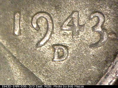 1943 Lincoln cent obverse, CopperCoins die 1943D•1MM•006.