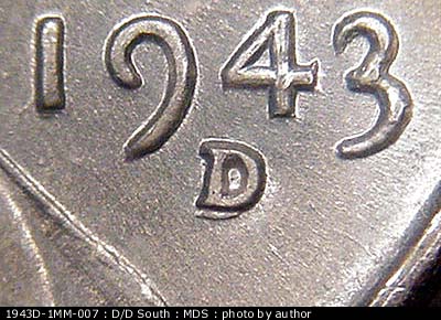 1943 Lincoln cent obverse, CopperCoins die 1943D•1MM•007.