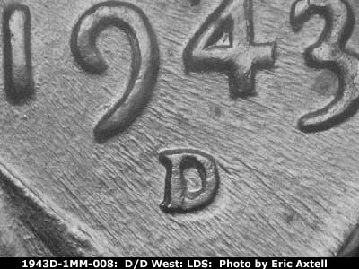 Die-stage C marker on 1943D•1MM•008 (1943 Repunched Mint Mark).