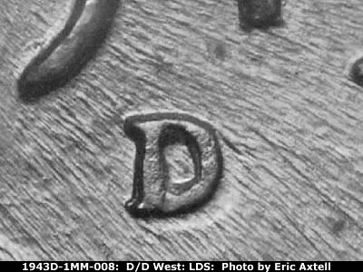 Die-stage C marker on 1943D•1MM•008 (1943 Repunched Mint Mark).