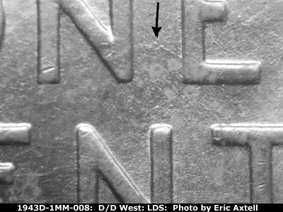 Die-stage C marker on 1943D•1MM•008 (1943 Repunched Mint Mark).