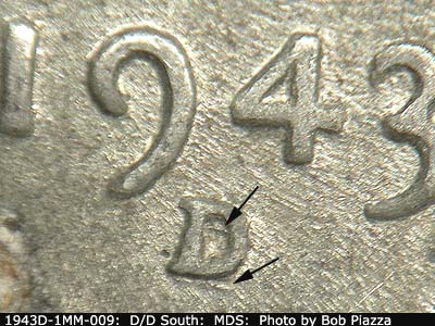 1943 Lincoln cent obverse, CopperCoins die 1943D•1MM•009.