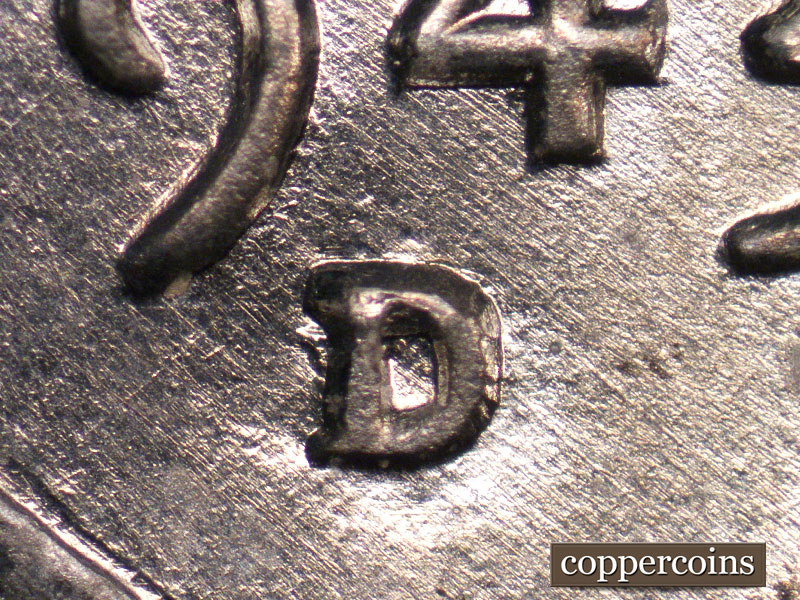 Die-stage A marker on 1943D•1MM•010 (1943 Repunched Mint Mark).