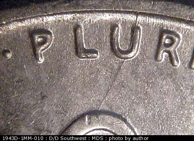 Die-stage B marker on 1943D•1MM•010 (1943 Repunched Mint Mark).