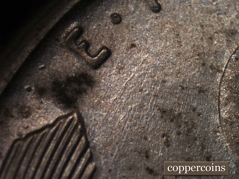 Die-stage B marker on 1943D•1MM•011 (1943 Repunched Mint Mark).