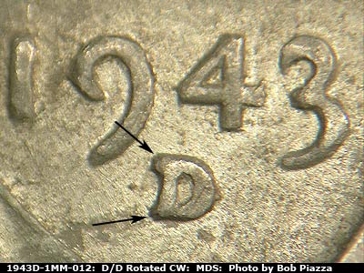 1943 Lincoln cent obverse, CopperCoins die 1943D•1MM•012.
