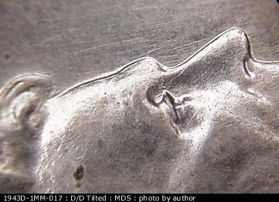 Die-stage B marker on 1943D•1MM•017 (1943 Repunched Mint Mark).