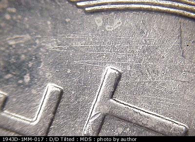 Die-stage B marker on 1943D•1MM•017 (1943 Repunched Mint Mark).