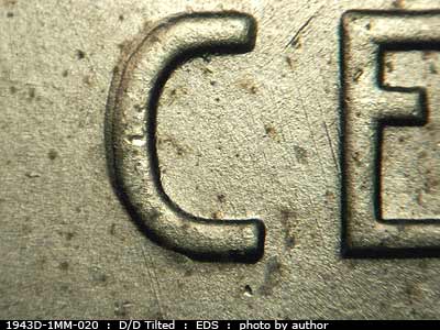 Die-stage A marker on 1943D•1MM•020 (1943 Repunched Mint Mark).