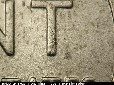 Die-stage A marker on 1943D•1MM•020 (1943 Repunched Mint Mark).