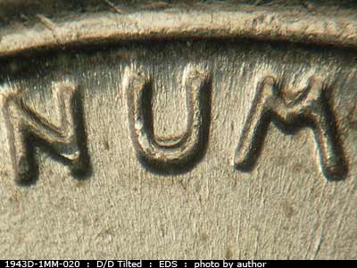 Die-stage A marker on 1943D•1MM•020 (1943 Repunched Mint Mark).