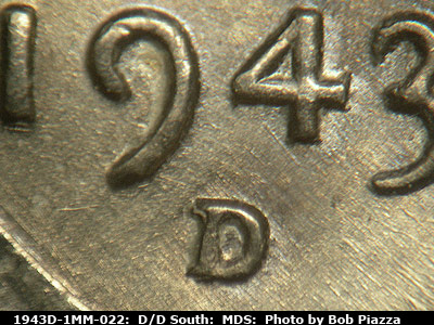 1943 Lincoln cent obverse, CopperCoins die 1943D•1MM•022.