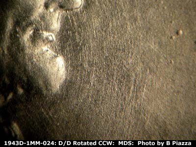 Die-stage B marker on 1943D•1MM•024 (1943 Repunched Mint Mark).