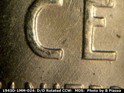 Die-stage B marker on 1943D•1MM•024 (1943 Repunched Mint Mark).