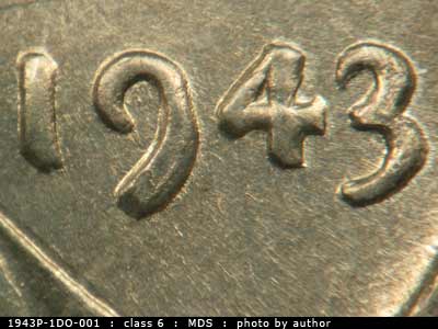 1943 Lincoln cent obverse, CopperCoins die 1943P•1DO•001.