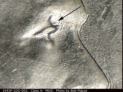 1943 Lincoln cent obverse, CopperCoins die 1943P•1DO•002.