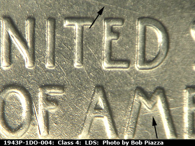 Die-stage C marker on 1943P•1DO•004 (1943 Doubled Die Obverse).