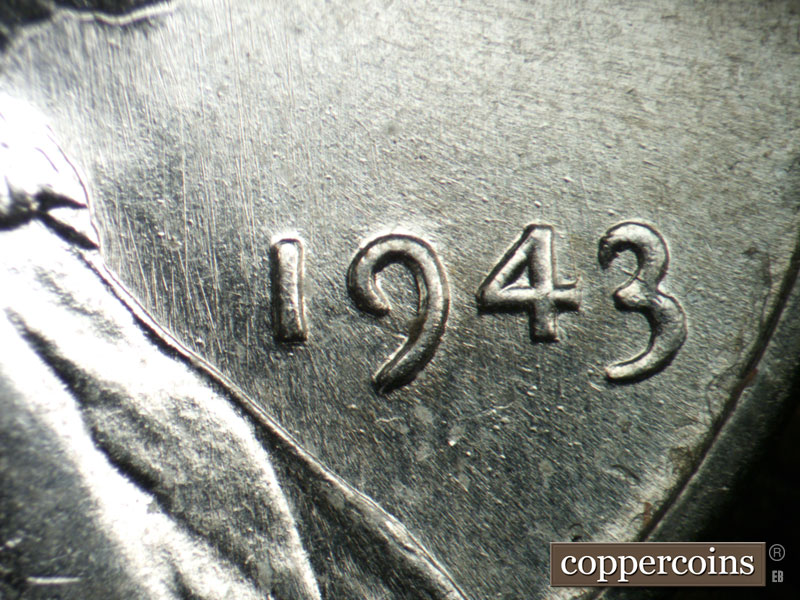 Die-stage B marker on 1943P•1DO•008 (1943 Doubled Die Obverse).